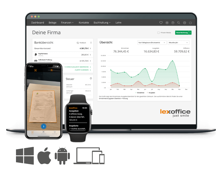 lexoffice ist auf WIndows, Mac, iOS und Android nutzbar